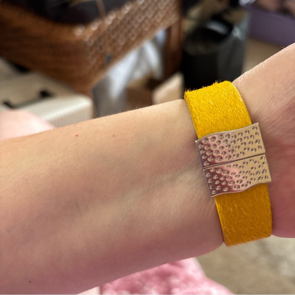 Yellow Leather Bracelet with Silver Clasp